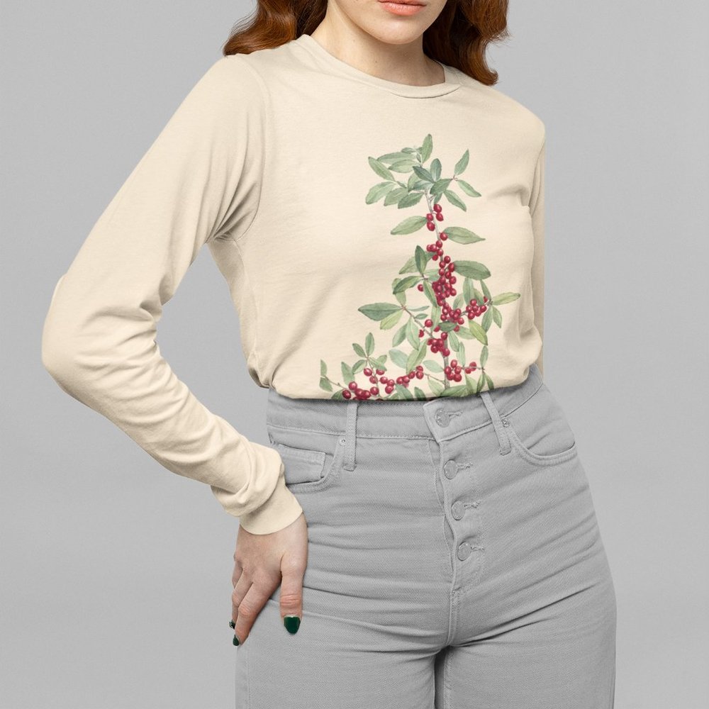 Yaupon Holly Vintage Botanical Print Long Sleeve Graphic Tee T-shirt S M L XL